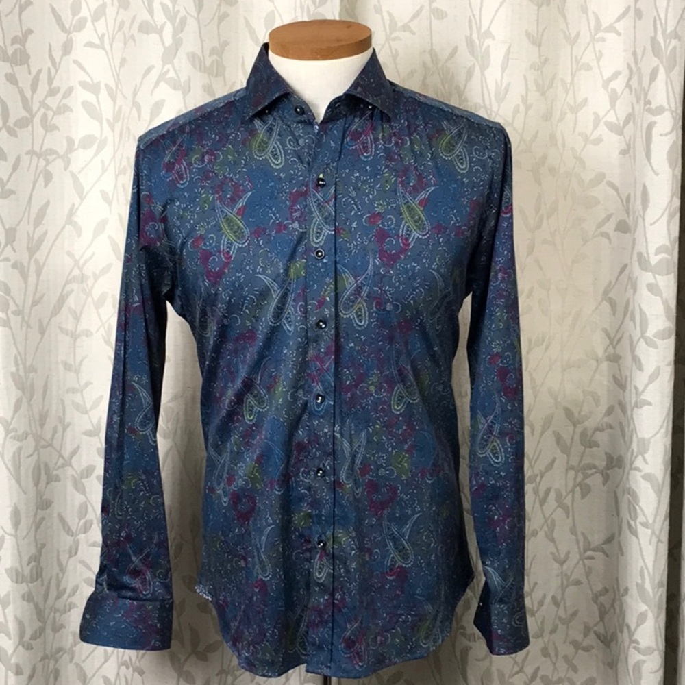 Robert Graham Button-Down ‘Knowledge Wisdom Truth’ Blue Paisley Shirt Size Large